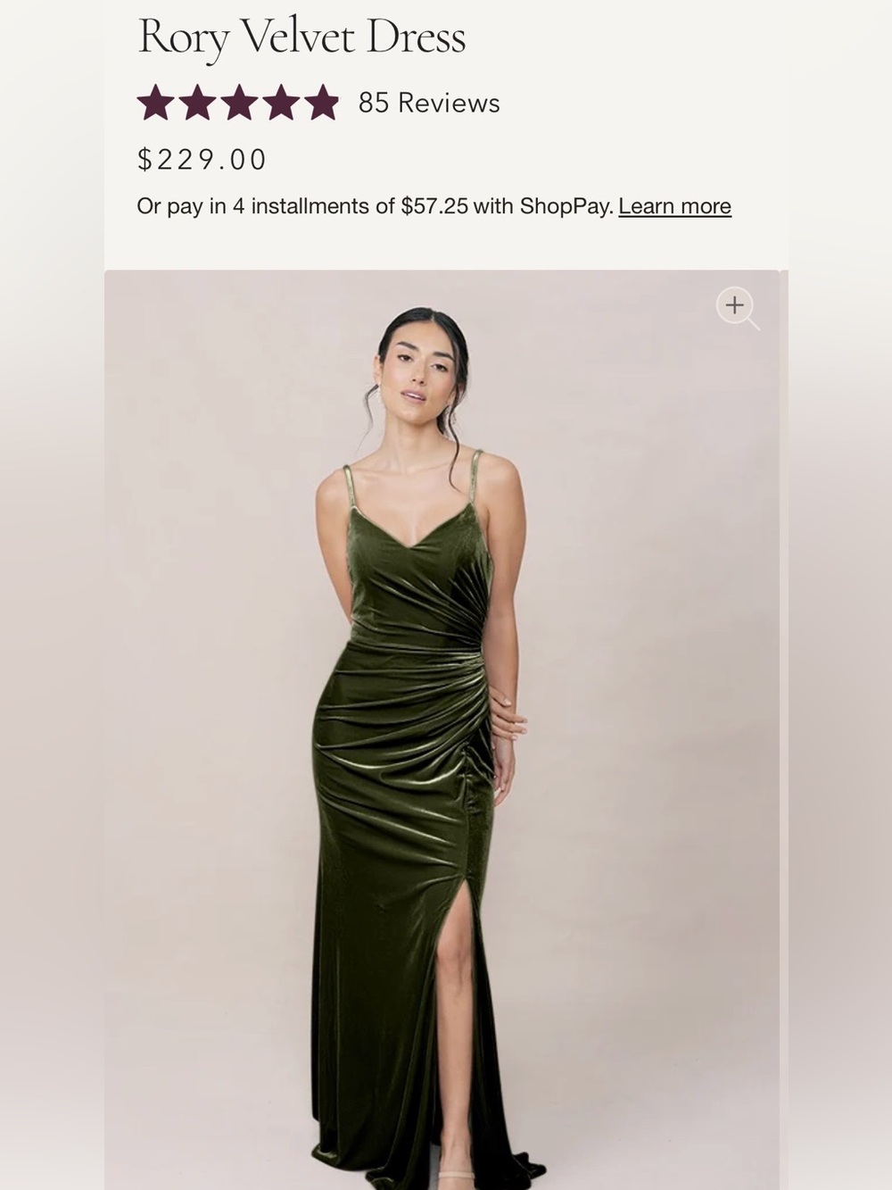 Revelry Olive Green Velvet Bridesmaid size 6